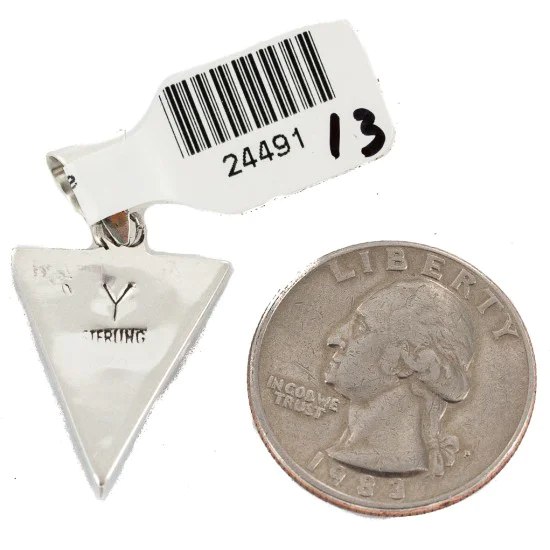 Navajo Triangle .925 Sterling Silver Natural Multicolor Real Handmade Native American Inlaid Pendant 24491-13