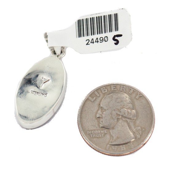 Oval Certified Authentic .925 Sterling Silver Navajo Natural Multicolor Real Handmade Native American Inlaid Pendant 24490-5