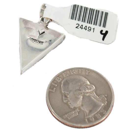 Navajo Triangle Certified Authentic .925 Sterling Silver Natural Multicolor Real Handmade Native American Inlaid Pendant 24491-4