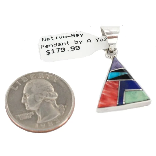 Navajo Triangle .925 Sterling Silver Natural Multicolor Real Handmade Native American Inlaid Pendant 24491-14 Navajo Triangle .925 Sterling Silver Natural Multicolor Real Handmade Native American Inlaid Pendant 24491-14