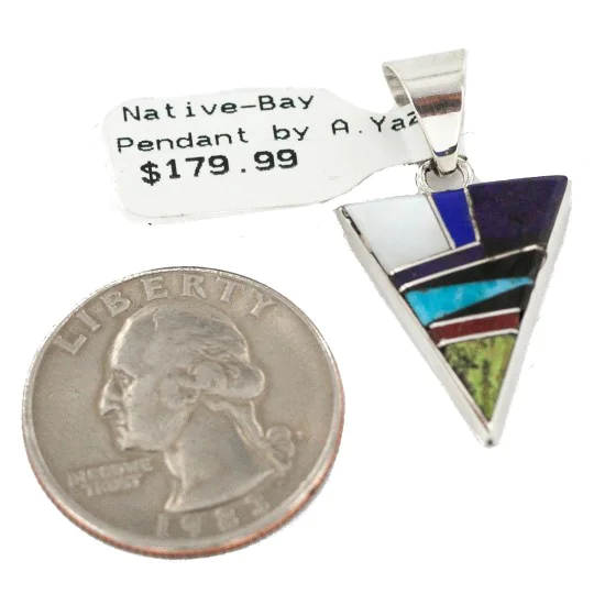 Triangle Navajo .925 Sterling Silver Natural Multicolor Real Handmade Native American Inlaid Pendant 24491-15 Triangle Navajo .925 Sterling Silver Natural Multicolor Real Handmade Native American Inlaid Pendant 24491-15