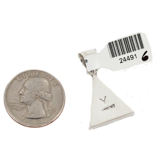 Triangle Navajo Certified Authentic .925 Sterling Silver Natural Multicolor Real Handmade Native American Inlaid Pendant 24491-6
