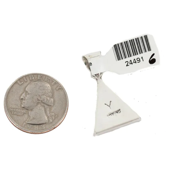 Triangle Navajo .925 Sterling Silver Natural Multicolor Real Handmade Native American Inlaid Pendant 24491-6 Triangle Navajo .925 Sterling Silver Natural Multicolor Real Handmade Native American Inlaid Pendant 24491-6
