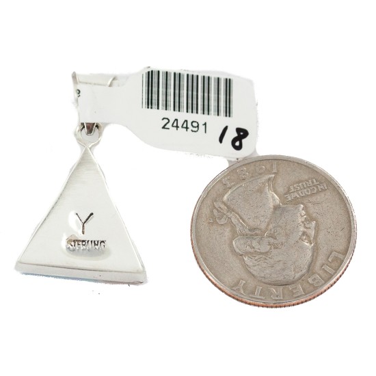 Triangle .925 Sterling Silver Certified Authentic Navajo Natural Multicolor Real Handmade Native American Inlaid Pendant 24491-18
