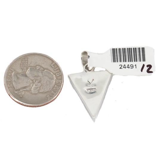 Triangle Navajo .925 Sterling Silver Certified Authentic Natural Multicolor Real Handmade Native American Inlaid Pendant 24491-12