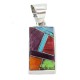 Certified Authentic Rectangle Navajo .925 Sterling Silver Natural Multicolor Real Handmade Native American Inlaid Pendant 24490-13