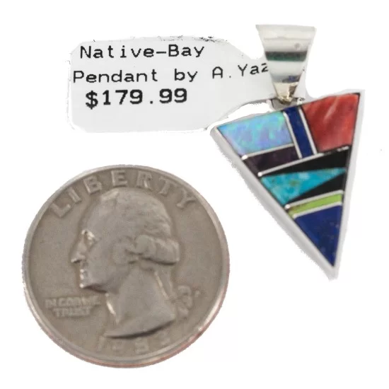 Navajo .925 Sterling Silver Triangle Natural Multicolor Real Handmade Native American Inlaid Pendant 24491-1 Navajo .925 Sterling Silver Triangle Natural Multicolor Real Handmade Native American Inlaid Pendant 24491-1