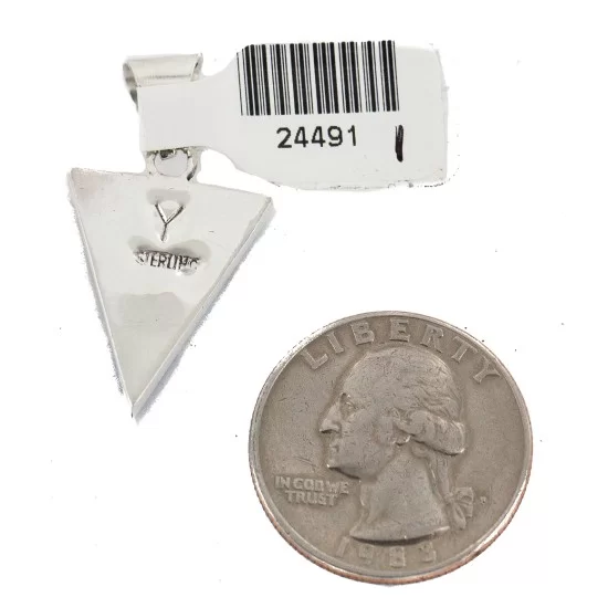 Navajo .925 Sterling Silver Triangle Natural Multicolor Real Handmade Native American Inlaid Pendant 24491-1 Navajo .925 Sterling Silver Triangle Natural Multicolor Real Handmade Native American Inlaid Pendant 24491-1