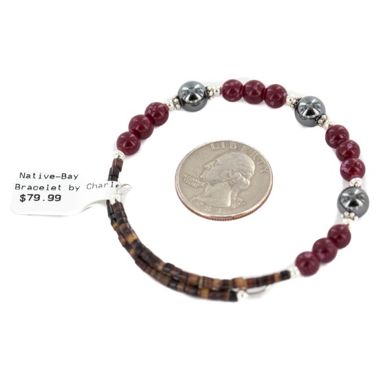 Navajo Certified Authentic Natural Hematite Heishi Jasper Native American Adjustable Wrap Bracelet 1301-1