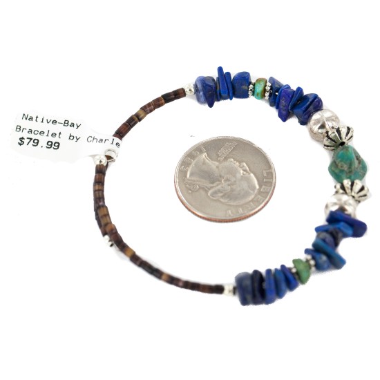 Navajo Certified Authentic Natural Turquoise Heishi Lapis Lazuli Native American Adjustable Wrap Bracelet 1301-3