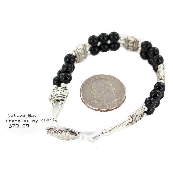 Certified Authentic Navajo Natural Black Onyx Native American Bracelet 1301-4 Certified Authentic Navajo Natural Black Onyx Native American Bracelet 1301-4