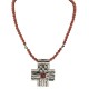 Cross .925 Sterling Silver Nickel Handmade Certified Authentic Navajo Natural Turquoise Goldstone Coral Native American Necklace 18224-3-15786
