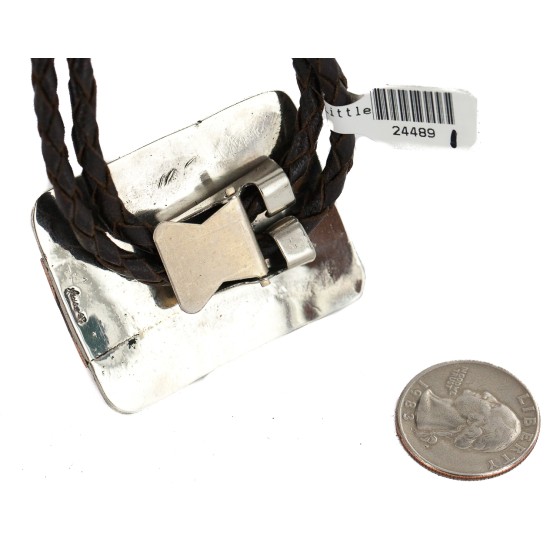 Certified Authentic Handmade Navajo Leather Pure Copper and Nickel Native American Bolo Tie 24489-1 Certified Authentic Handmade Navajo Leather Pure Copper and Nickel Native American Bolo Tie 24489-1