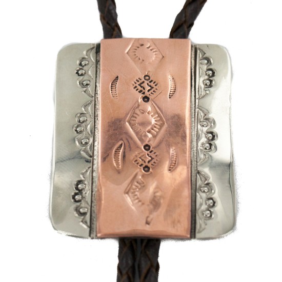 Certified Authentic Handmade Navajo Leather Pure Copper and Nickel Native American Bolo Tie 24489-1 Certified Authentic Handmade Navajo Leather Pure Copper and Nickel Native American Bolo Tie 24489-1