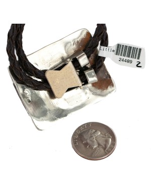 Certified Authentic Handmade Navajo Leather Pure Copper and Nickel Native American Bolo Tie 24489-2