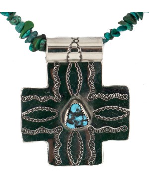 Cross .925 Sterling Silver Nickel Handmade Certified Authentic Navajo Natural Turquoise Coral Native American Necklace 18224-6-15917-15