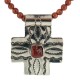 Cross .925 Sterling Silver Nickel Handmade Certified Authentic Navajo Natural Turquoise Goldstone Coral Native American Necklace 18224-3-15786