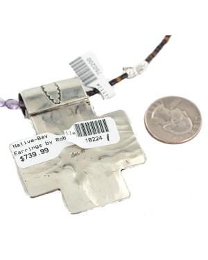 Cross .925 Sterling Silver Nickel Handmade Certified Authentic Navajo Natural Turquoise Purple Spiny Oyster Amethyst Native American Necklace 18224-1-750200