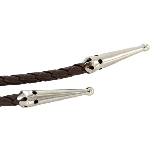 Handmade Certified Authentic Feather Navajo Leather Nickel Natural Turquoise Native American Bolo Tie 24488-4