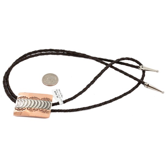 Handmade Certified Authentic Leather Navajo Pure Copper and Nickel Native American Bolo Tie 24489-8