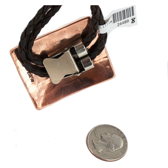 Handmade Certified Authentic Leather Navajo Pure Copper and Nickel Native American Bolo Tie 24489-8