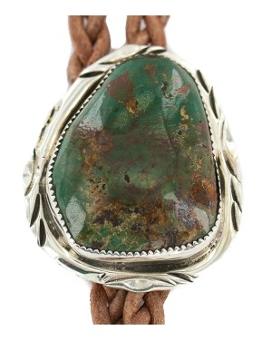 Handmade Certified Authentic Navajo .925 Sterling Silver Natural Turquoise Native American Bolo Tie 24407