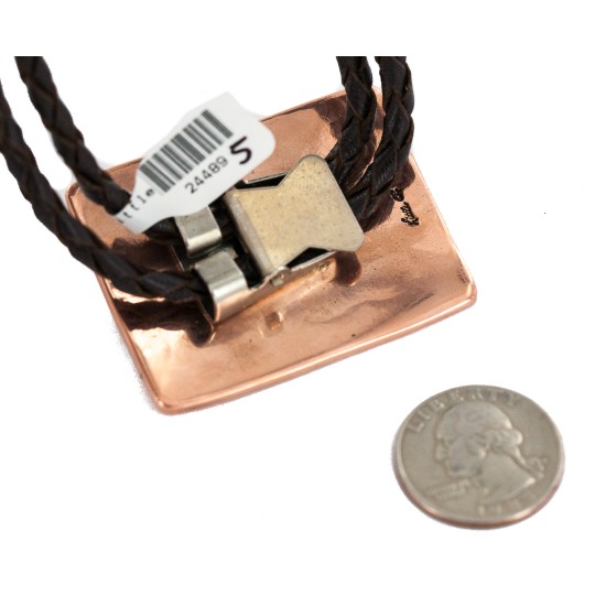 Handmade Certified Authentic Navajo Leather Pure Copper and Nickel Native American Bolo Tie 24489-5