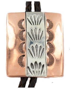 Handmade Certified Authentic Navajo Leather Pure Copper and Nickel Native American Bolo Tie 24489-5