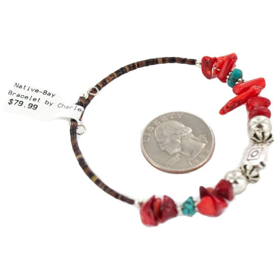 Navajo Natural Turquoise Heishi Coral Native American Adjustable Wrap Bracelet 13139-10 Navajo Natural Turquoise Heishi Coral Native American Adjustable Wrap Bracelet 13139-10