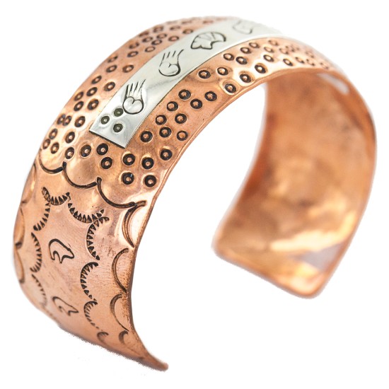 Certified Authentic .925 Sterling Silver Rain Bear Handmade Navajo Native American Pure Copper Bracelet 12783