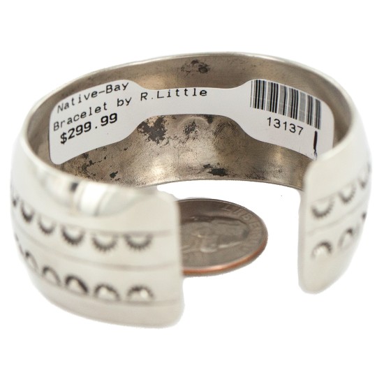 Certified Authentic Navajo Handmade Natural White Buffalo Native American Nickel Bracelet 13137-1