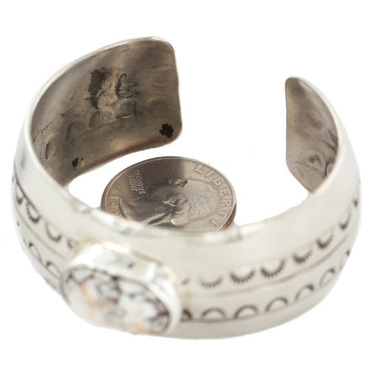 Certified Authentic Navajo Handmade Natural White Buffalo Native American Nickel Bracelet 13137-1