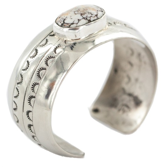 Certified Authentic Navajo Handmade Natural White Buffalo Native American Nickel Bracelet 13137-1