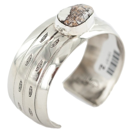 Handmade Certified Authentic Navajo Natural White Buffalo Native American Nickel Bracelet 13137-20