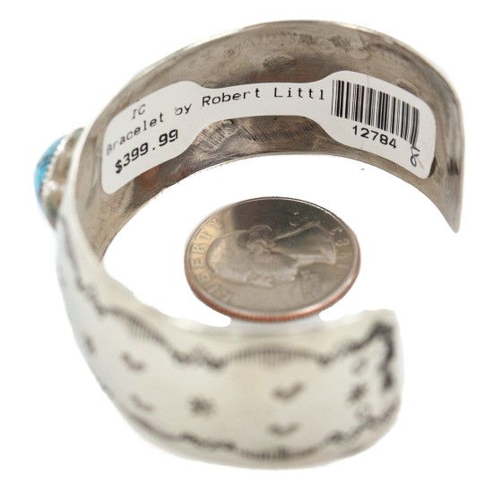 Certified Authentic Navajo Handmade Kokopelli Natural Turquoise Native American Nickel Bracelet 12784-8