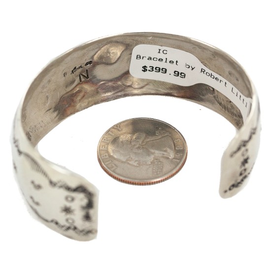 Certified Authentic Navajo Handmade Kokopelli Natural Turquoise Native American Nickel Bracelet 12784-8