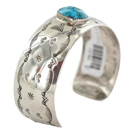 Certified Authentic Navajo Handmade Kokopelli Natural Turquoise Native American Nickel Bracelet 12784-8