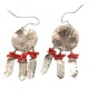 Certified Authentic Handmade .925 Sterling Silver Navajo Dream Catcher Coral Native American Dangle Earrings 17571
