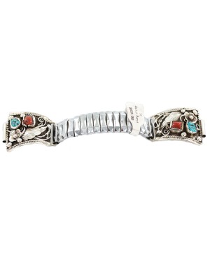 .925 Sterling Silver Handmade Certified Authentic Navajo Natural Turquoise Coral Native American Watchband 1131