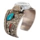.925 Sterling Silver Handmade Certified Authentic Signed Navajo Natural Turquoise Coral Native American Watchband 11111