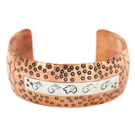 Certified Authentic .925 Sterling Silver Rain Bear Handmade Navajo Native American Pure Copper Bracelet 12783