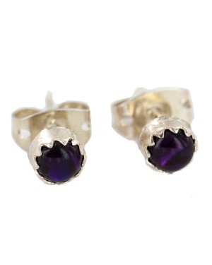 Certified Authentic Navajo .925 Sterling Silver Natural Amethyst Native American Stud Earrings 27104-6