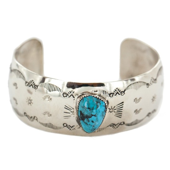 Certified Authentic Navajo Handmade Kokopelli Natural Turquoise Native American Nickel Bracelet 12784-8