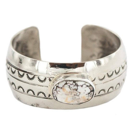 Certified Authentic Navajo Handmade Natural White Buffalo Native American Nickel Bracelet 13137-1