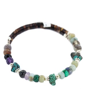 Certified Authentic Navajo Natural Turquoise Heishi Multicolor Native American Adjustable Wrap Bracelet 13139-7