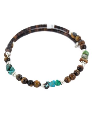 Certified Authentic Navajo Natural Turquoise Heishi Tigers Eye Native American Adjustable Wrap Bracelet 13139-2 Certified Authentic Navajo Natural Turquoise Heishi Tigers Eye Native American Adjustable Wrap Bracelet 13139-2