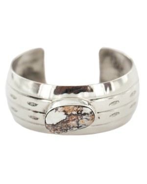 Handmade Certified Authentic Navajo Natural White Buffalo Native American Nickel Bracelet 13137-20 Handmade Certified Authentic Navajo Natural White Buffalo Native American Nickel Bracelet 13137-20