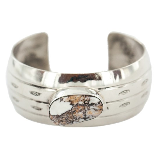 Handmade Certified Authentic Navajo Natural White Buffalo Native American Nickel Bracelet 13137-20