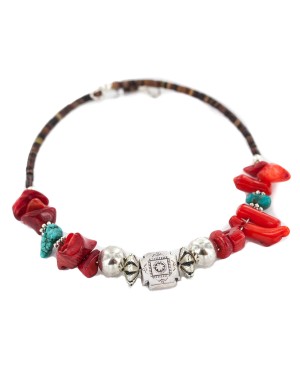 Navajo Certified Authentic Natural Turquoise Heishi Coral Native American Adjustable Wrap Bracelet 13139-10 Navajo Certified Authentic Natural Turquoise Heishi Coral Native American Adjustable Wrap Bracelet 13139-10