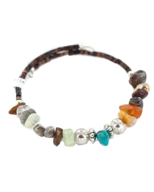 Navajo Certified Authentic Natural Turquoise Heishi Multicolor Native American Adjustable Wrap Bracelet 13139-8
